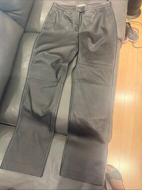 Black Leather Straight-Leg Pants
